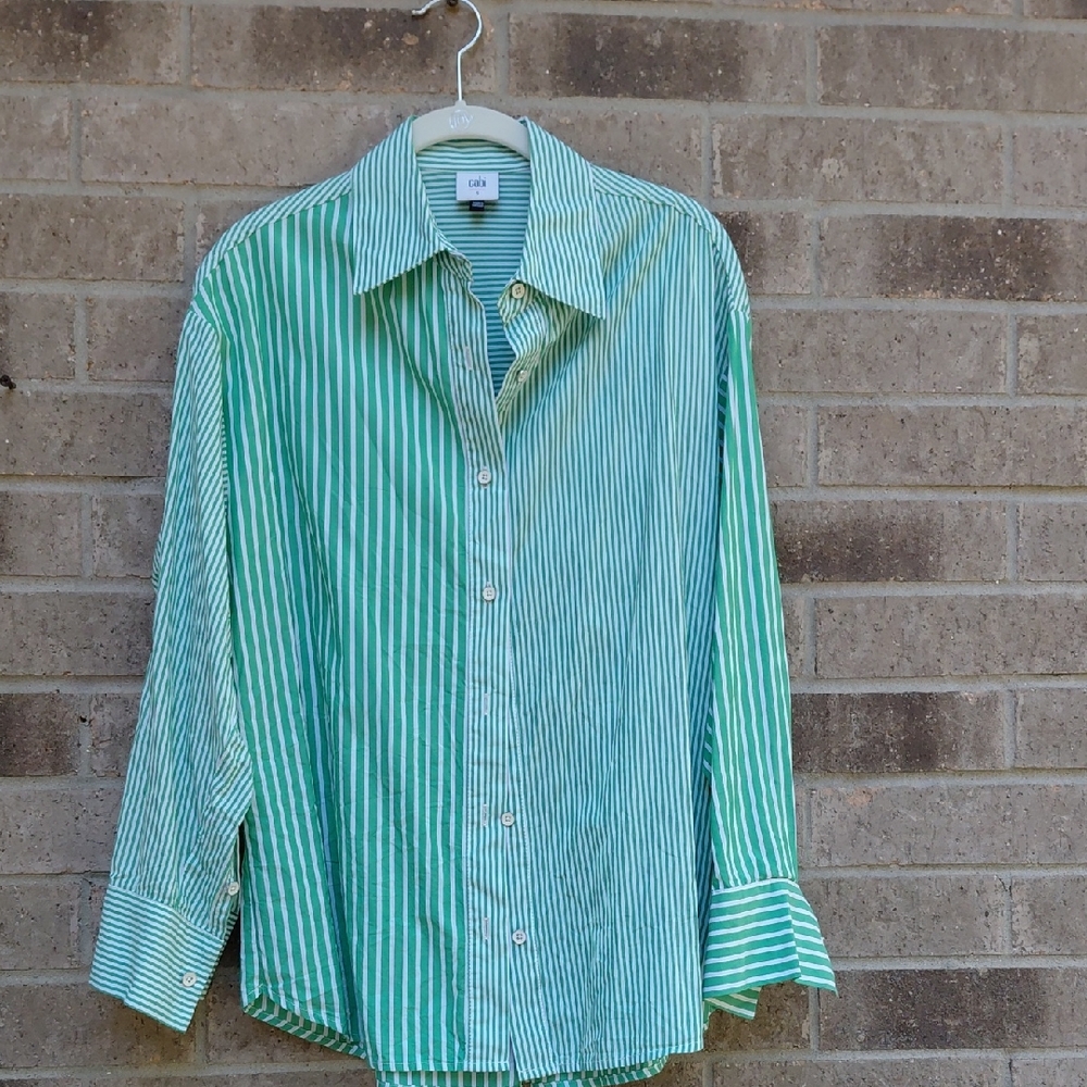 CAbi Green Striped Shirt